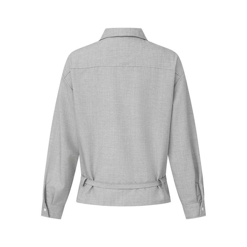 Langarmshirt mit Bindegürtel für Herren – Lockeres Pullover-Shirt mit halber Knopfleiste in Meliert