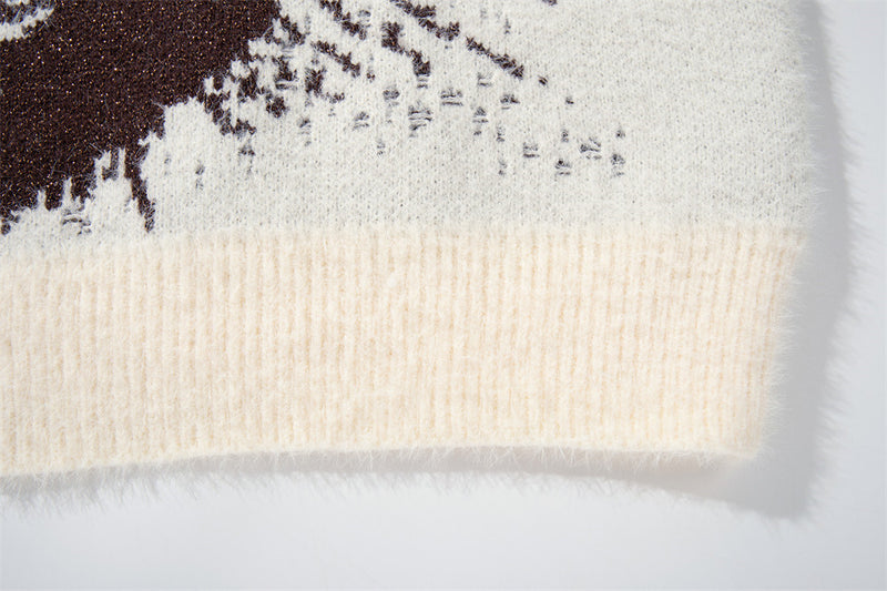 Goat Head Jacquard Crewneck Sweater – Oversized Knit Pullover