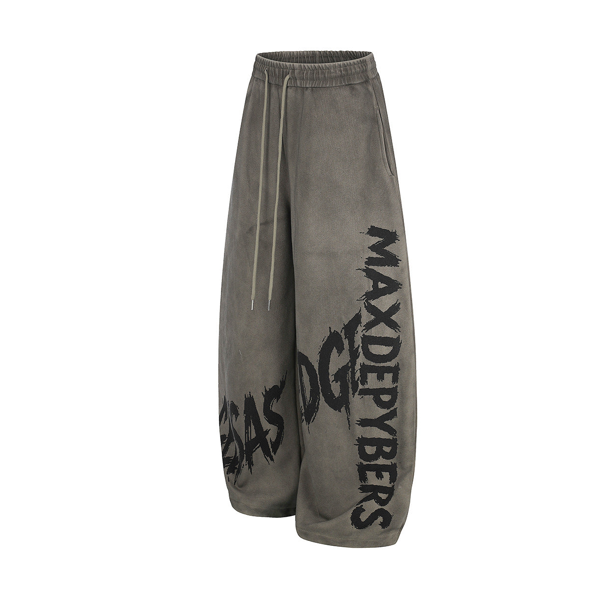 Wide-Leg Graffiti Print Sweatpants – Acid Wash Baggy Fit