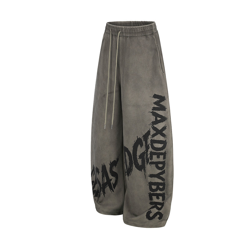 Wide-Leg Graffiti Print Sweatpants – Acid Wash Baggy Fit