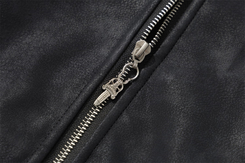 Black Punk PU Leather Hooded Jacket with Faux Fur Trim & Buckle Strap Sleeves