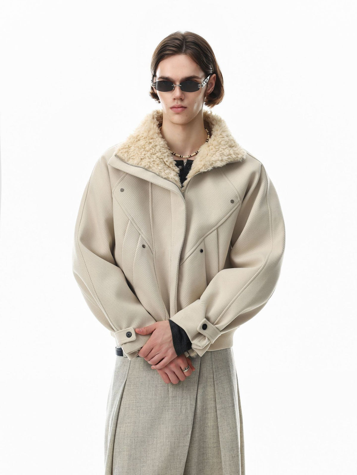 Men's Oversized Bomber Jacket with Sherpa Collar – Padded Winter Coat