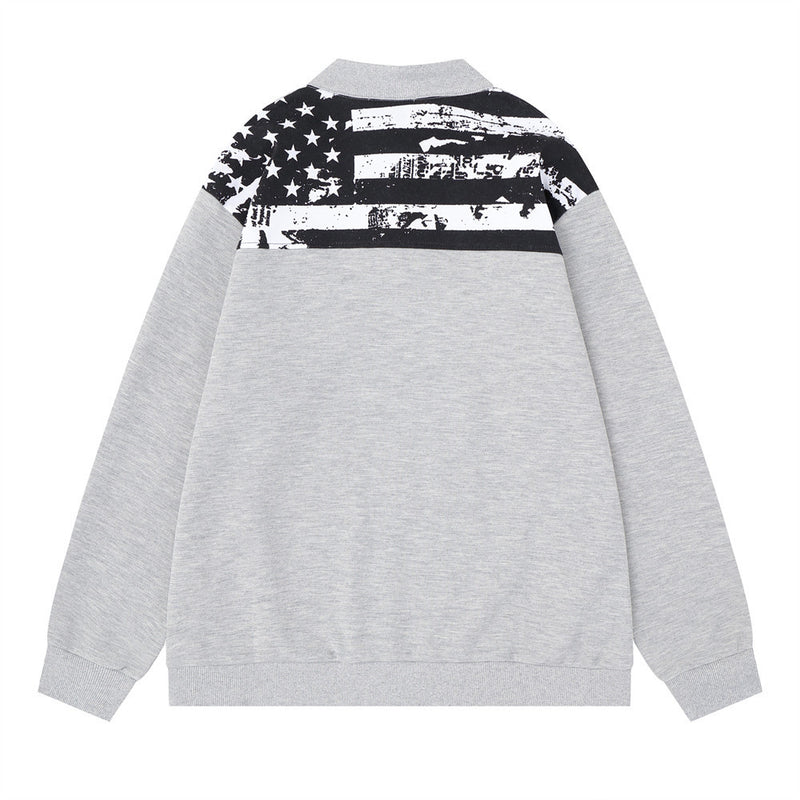 Men's Half-Button Pullover Sweatshirt with Stars & Stripes Flag Print Back