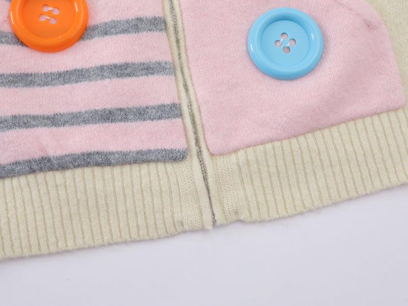 Cartoon Cat Knit Zip-Up Hoodie – Striped Colorblock Cardigan Sweater
