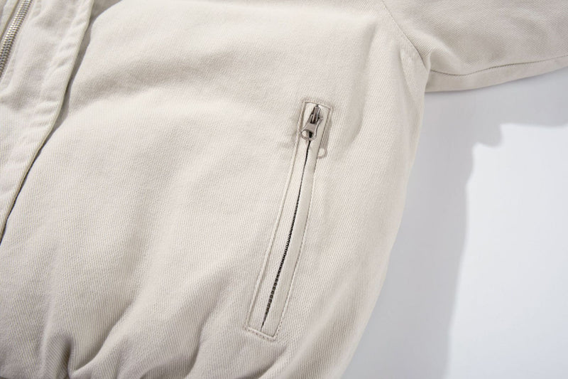 Men's Padded Bomber Jacket – Stand Collar, Full-Zip, Cream