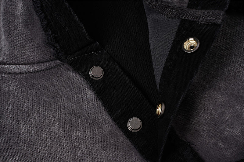 Veste à capuche zippée délavée à l'acide – Patchwork à bords francs et coupe oversize