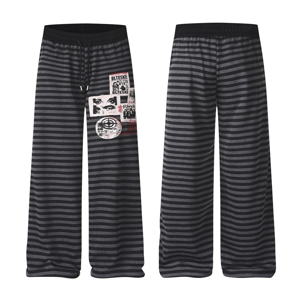 Pantalon de survêtement rayé à jambes larges – Homme, imprimé patchwork graphique punk, coupe droite décontractée