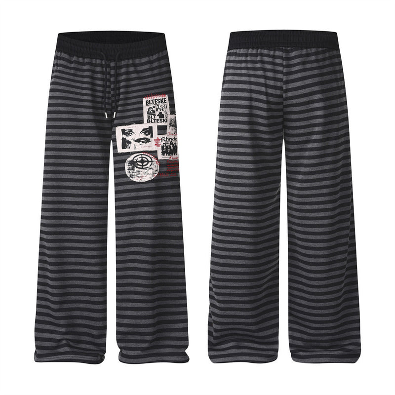 Pantalon de survêtement rayé à jambes larges – Homme, imprimé patchwork graphique punk, coupe droite décontractée