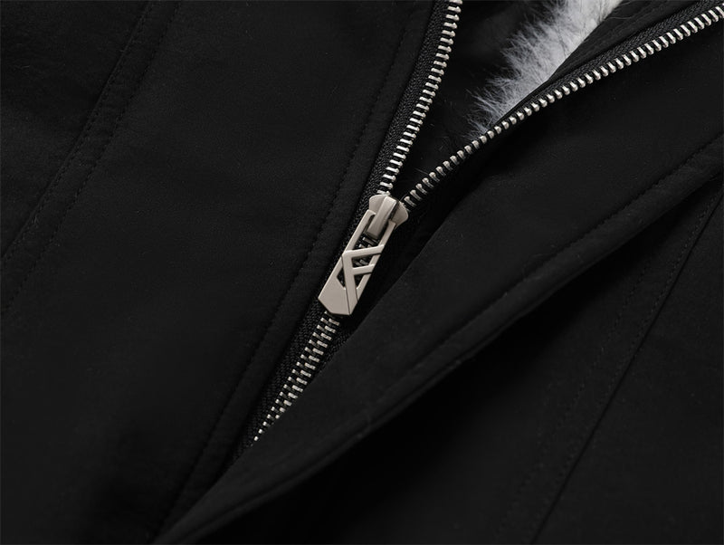 Oversized Bomber Jacket with Faux Fur Lining – Black Winter Coat
