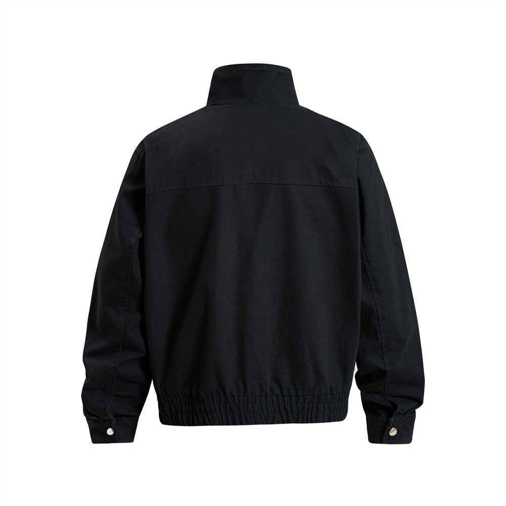 Men's Cargo Bomber Jacket with Multi-Pocket Stand Collar, Relaxed Fit