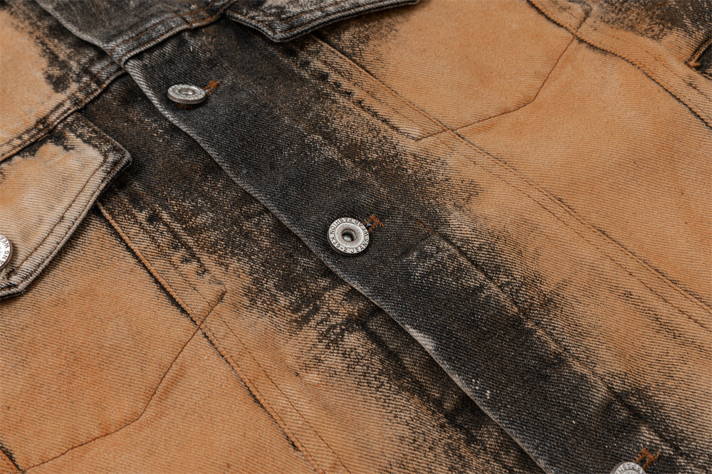 Oversized Acid-Wash Distressed Denim Jacket – Bleached Tie-Dye Punk Streetwear