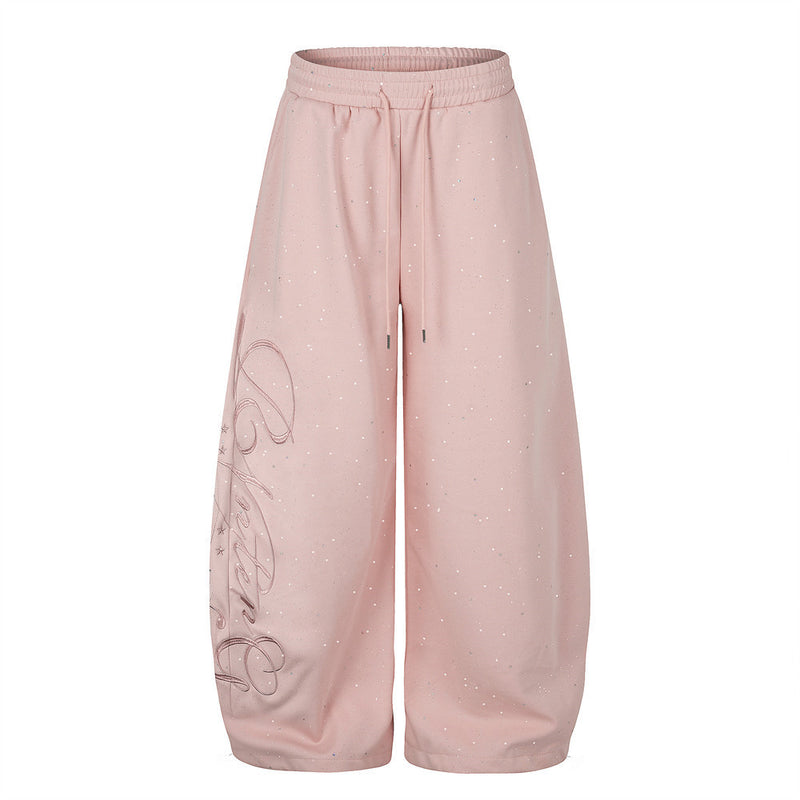 Wide-Leg Sweatpants with Glitter Fabric & Script Graphic Print