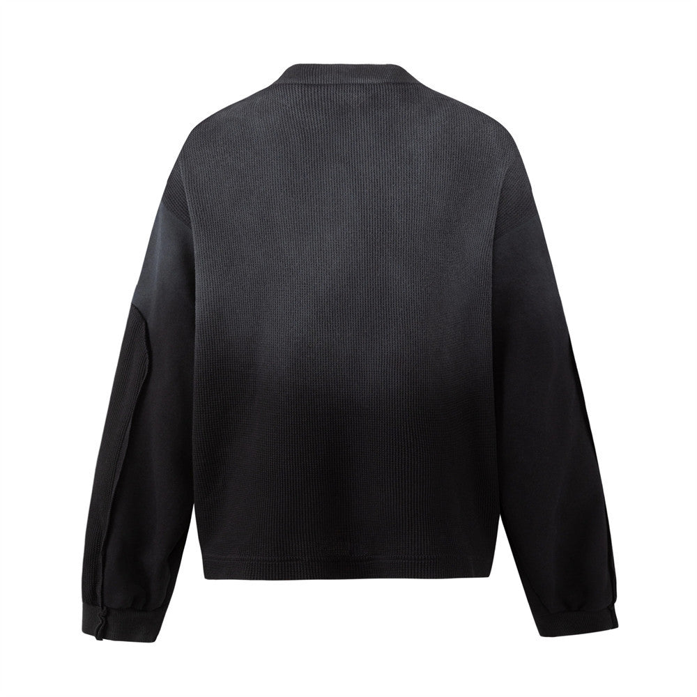 Black Bomber Jacket with Rhinestone Number Print & Mixed-Texture Panels