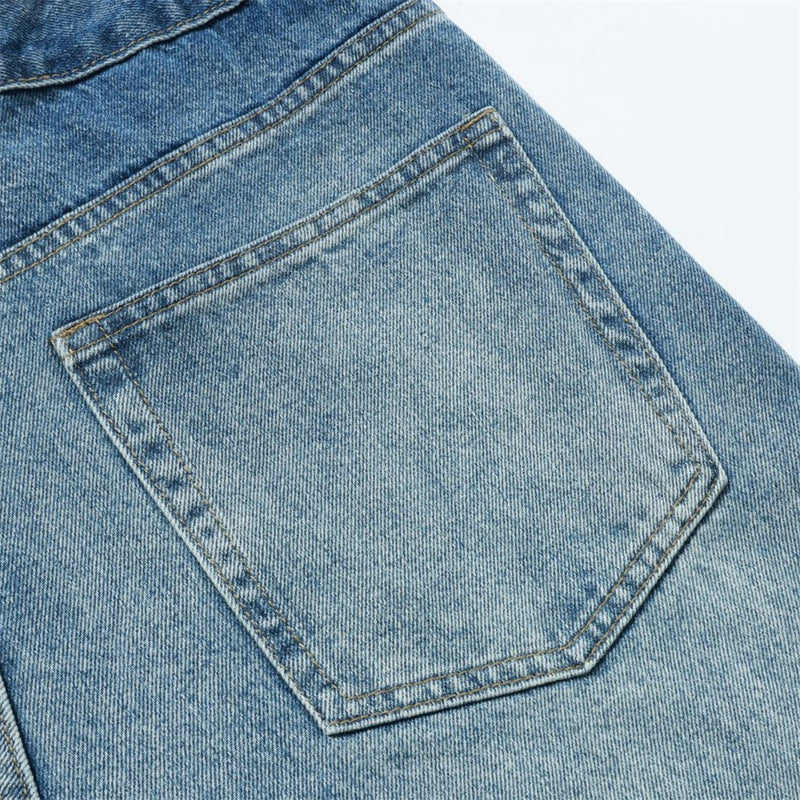 Men's Patchwork Wide-Leg Jeans – Straight Fit Streetwear Denim with Contrast