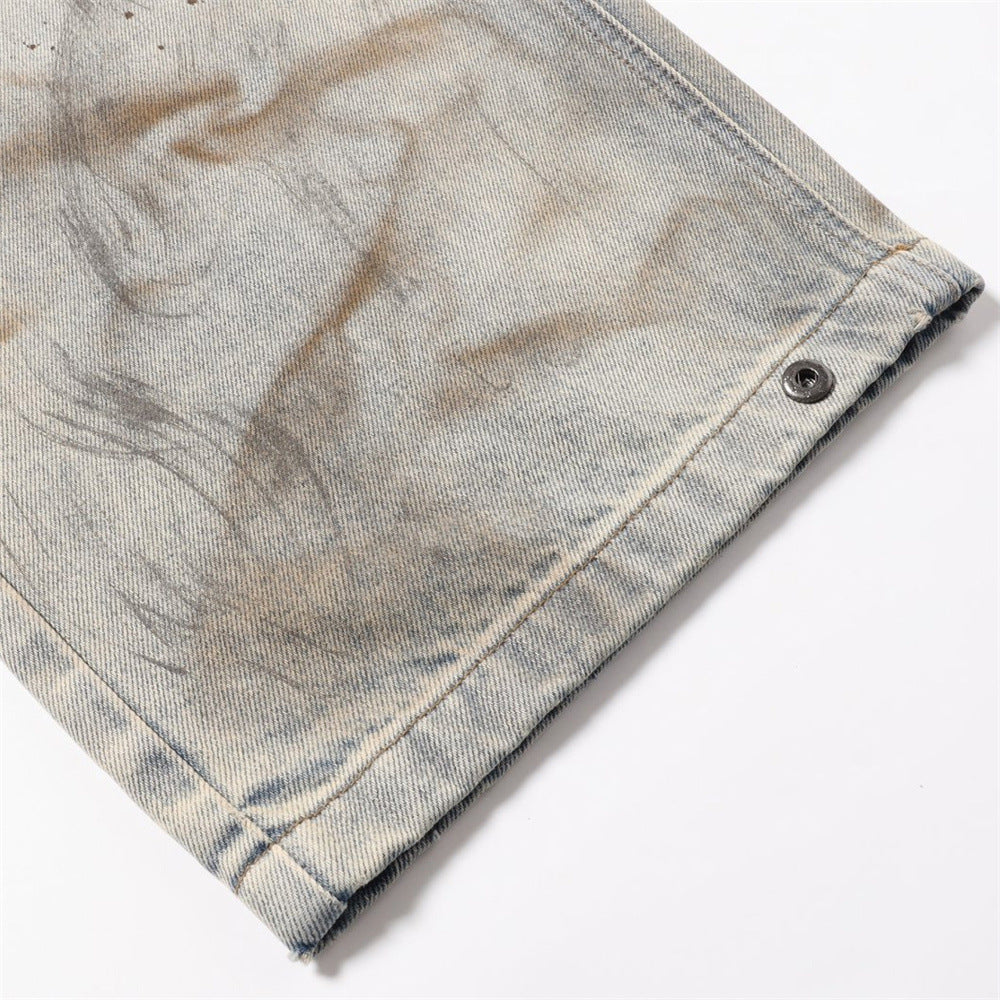 Distressed Jeans for Men – Baggy Wide-Leg Tie-Dye Washed Denim