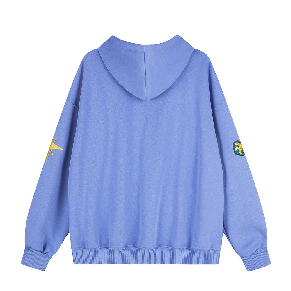 Embroidered Zip-Up Hoodie – Oversized Streetwear Varsity Style