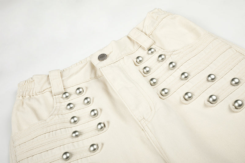 Wide-Leg Studded Pants – Retro American Vintage Metal Rivet Wide Leg Trousers