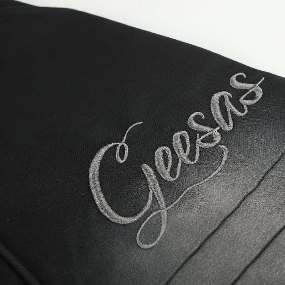 Wide-Leg Sweatpants with Gradient Wash, Letter Embroidery & Pintuck Detail