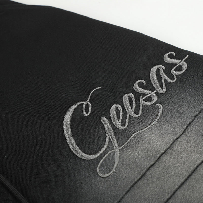 Wide-Leg Sweatpants with Gradient Wash, Letter Embroidery & Pintuck Detail