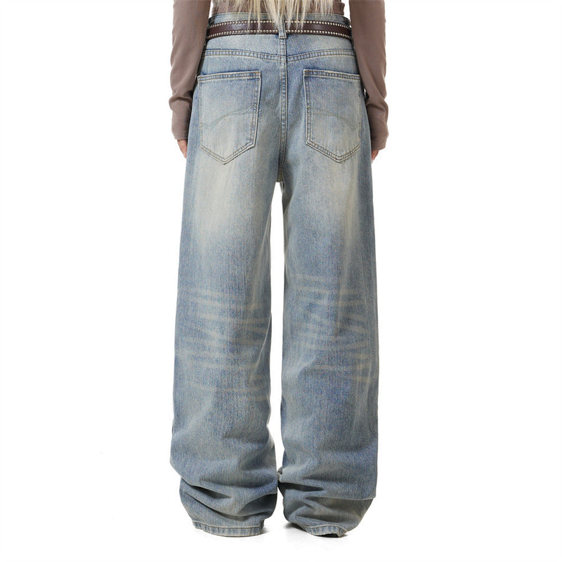 Wide-Leg Baggy Jeans – Vintage Washed Straight-Cut Denim