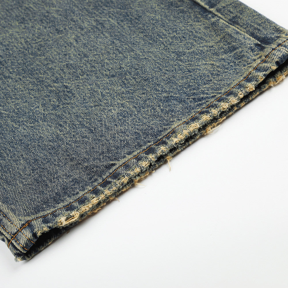 Wide-Leg Jeans Men's American Vintage Washed Distressed Denim Pants