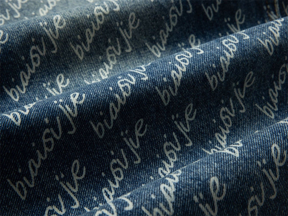 Men's Wide-Leg Jeans – Allover Script Letter Print, Loose Straight Fit