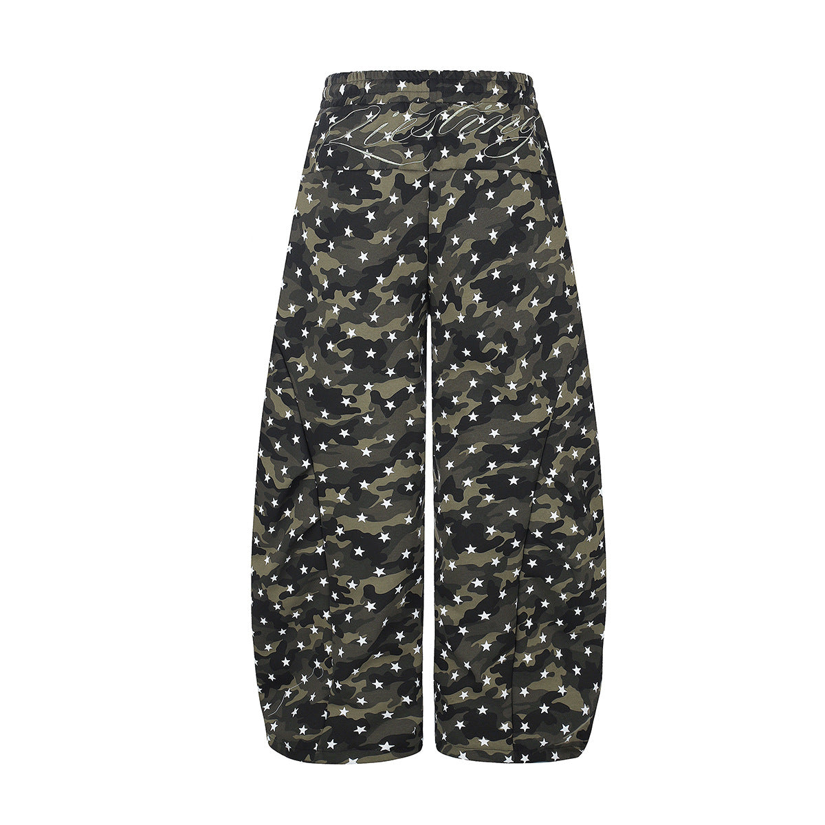 Camo Baggy Cargo Pants – Star Print Wide-Leg Parachute Trousers