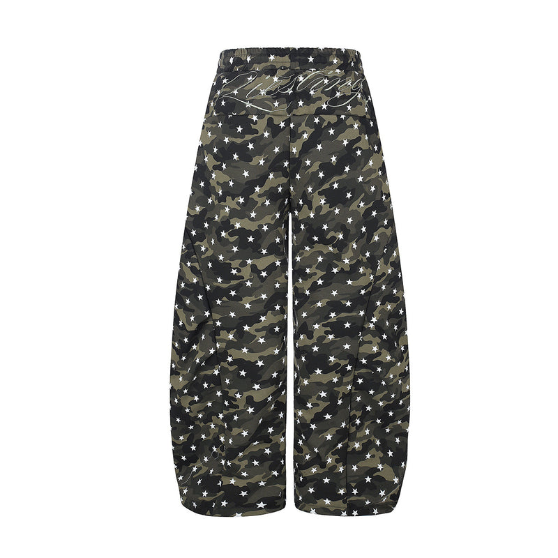 Camo Baggy Cargo Pants – Star Print Wide-Leg Parachute Trousers