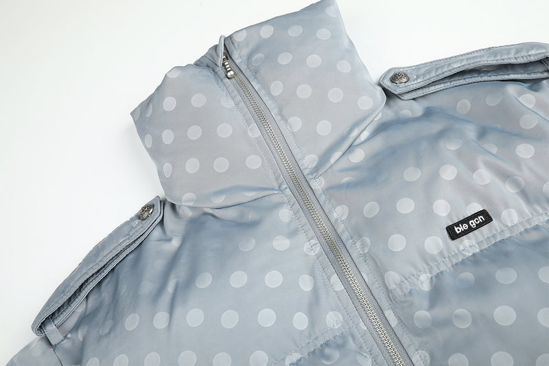 Polka Dot Puffer Bomber Jacket with Oversized Collar