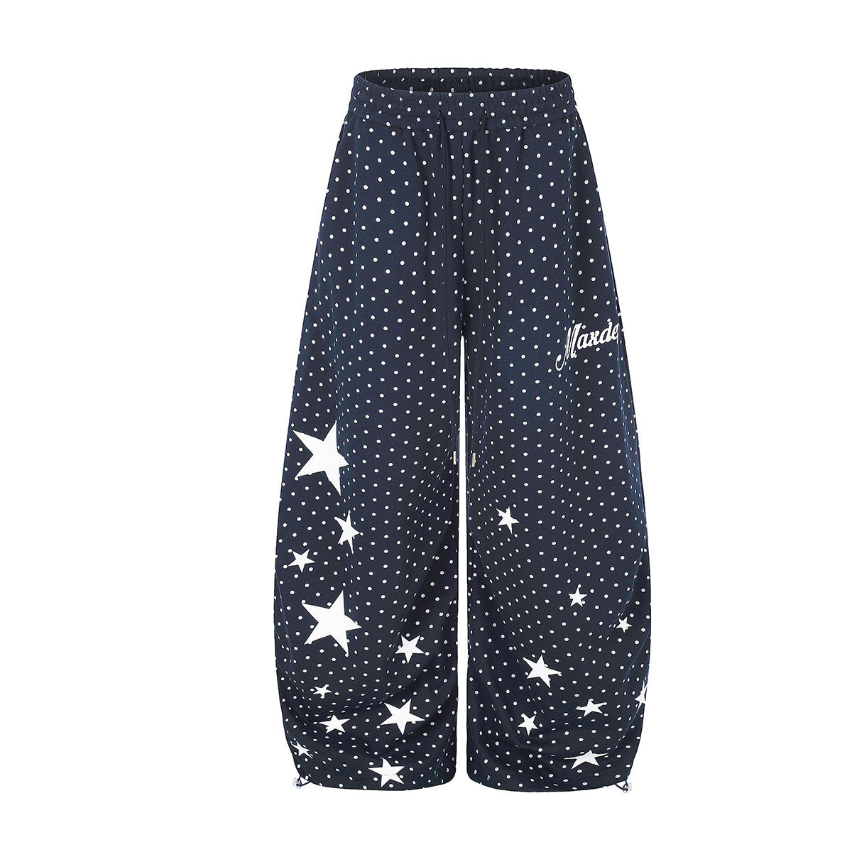 Pantalon de survêtement à jambes larges, imprimé pois et étoiles, taille à cordon bleu marine