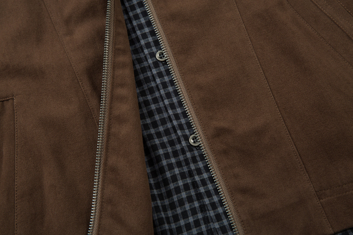 Men's Plaid-Lined Zip-Up Harrington Jacket – Layered Collar Workwear Coat