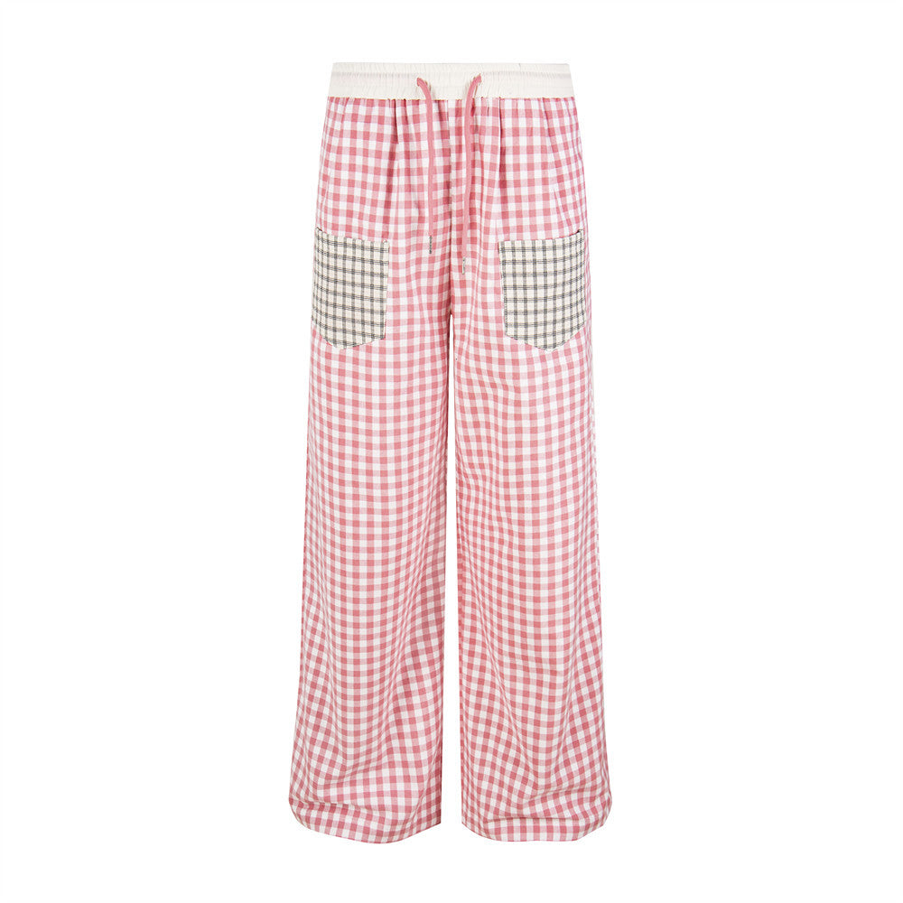 Contrast Pocket Plaid Wide-Leg Pants – Relaxed Fit Streetwear Trousers