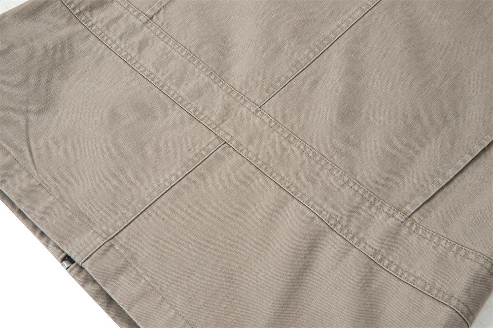 Men Zip-Up Jacket with Multi-Pocket Design – Vintage Washed Workwear Overshirt