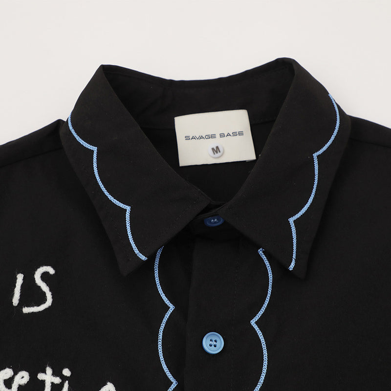Abstract Greyhound Embroidered Short Sleeve Shirt – Oversized Casual Streetwear