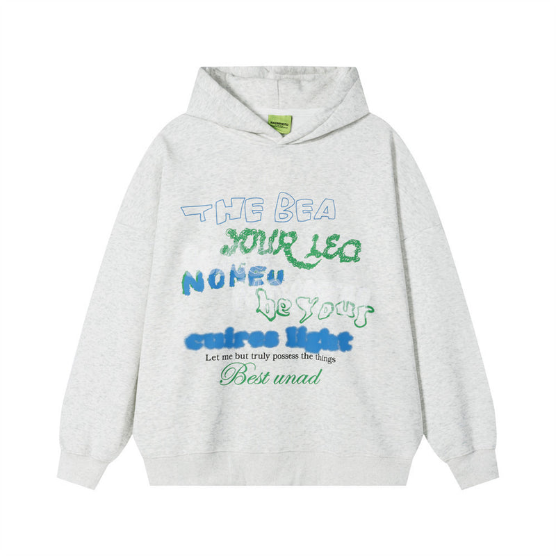 Oversized Graphic Letter Print Fleece-Lined Pullover Hoodie