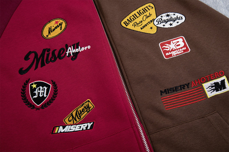 Sweat zippé rétro avec écussons racing – Modèle raglan color block à badges brodés