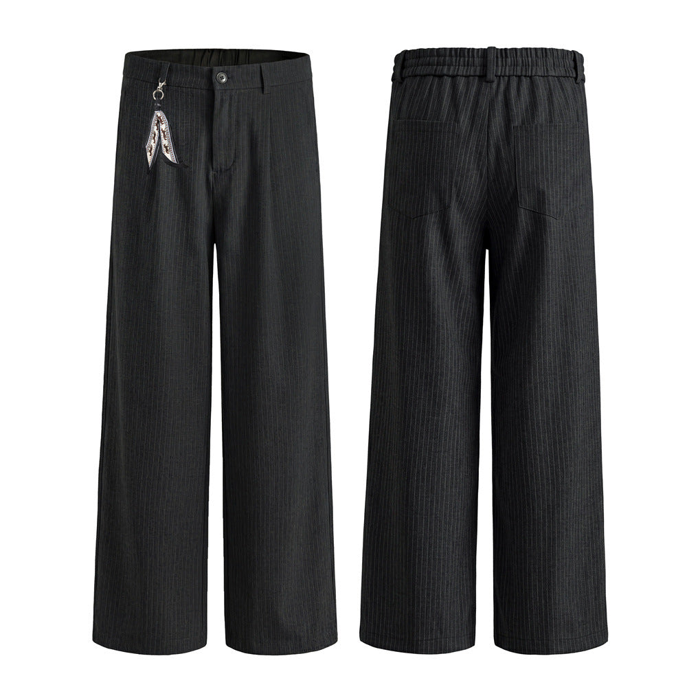 Pantalones de vestir de pierna ancha con raya diplomática – Pantalones plisados de corte recto para hombre