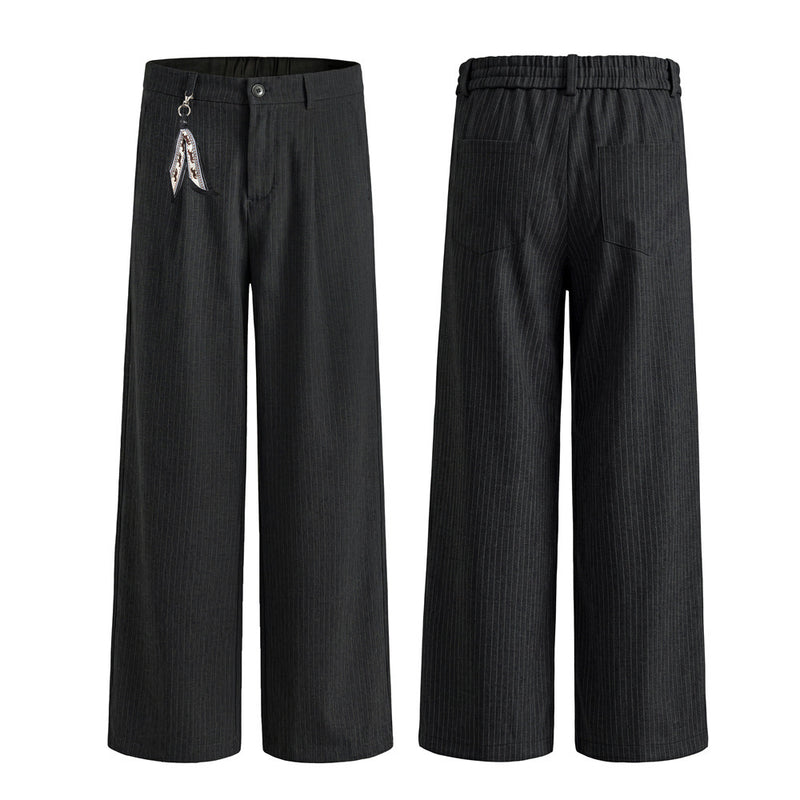 Pantalones de vestir de pierna ancha con raya diplomática – Pantalones plisados de corte recto para hombre