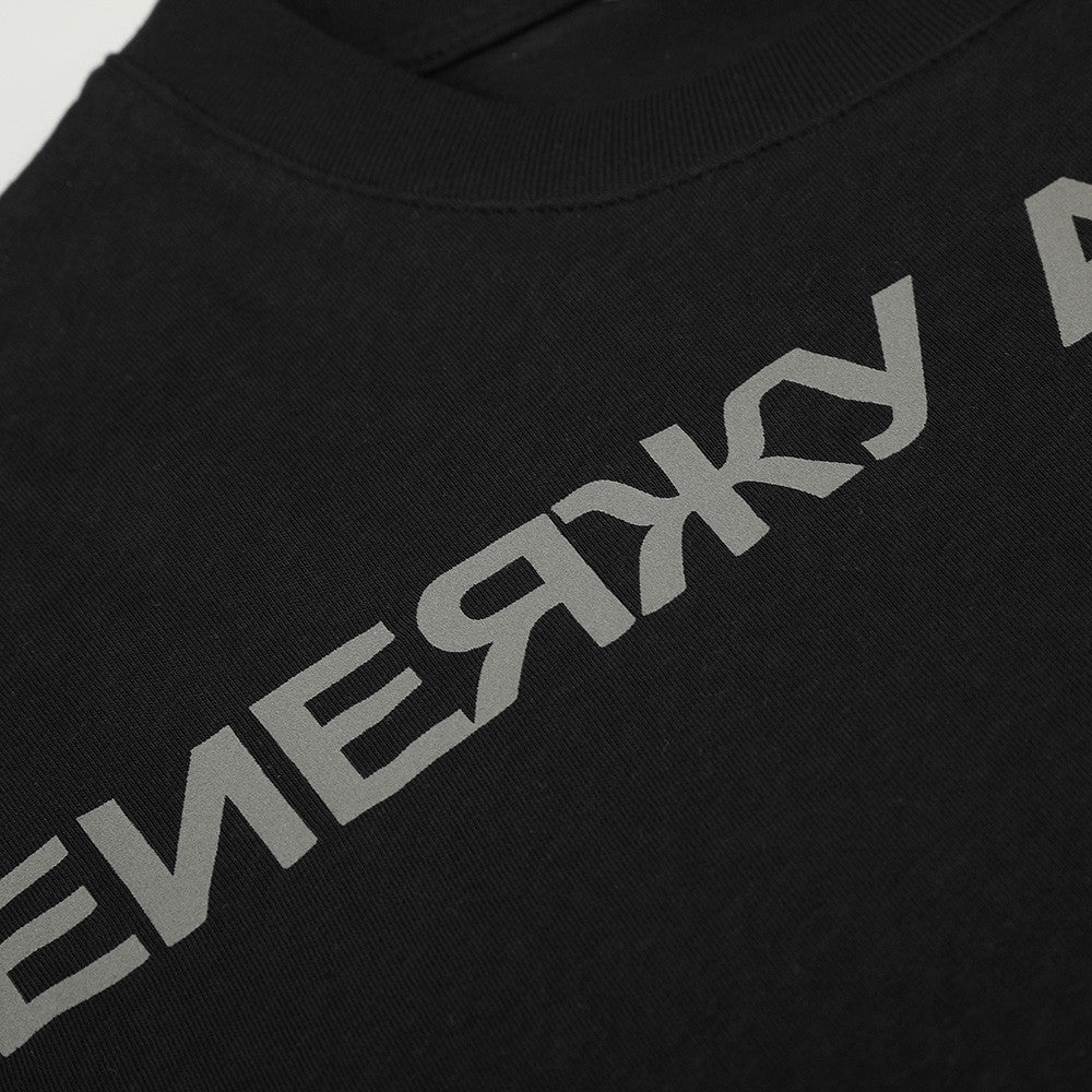 T-shirt homme à manches longues avec motif de lettres cyrilliques – col rond et coupe décontractée