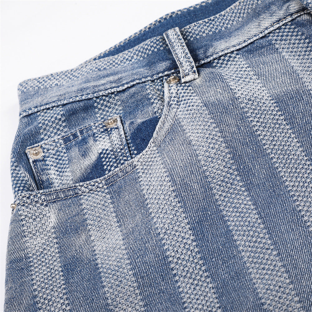 Men's Vintage Striped Wide-Leg Denim Shorts | Baggy Washed Jean Shorts