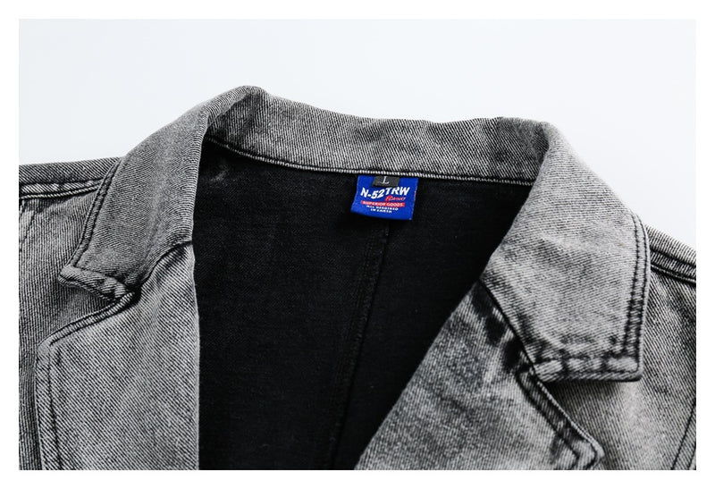 Oversized Washed Denim Blazer Jacket – Vintage Grey Black