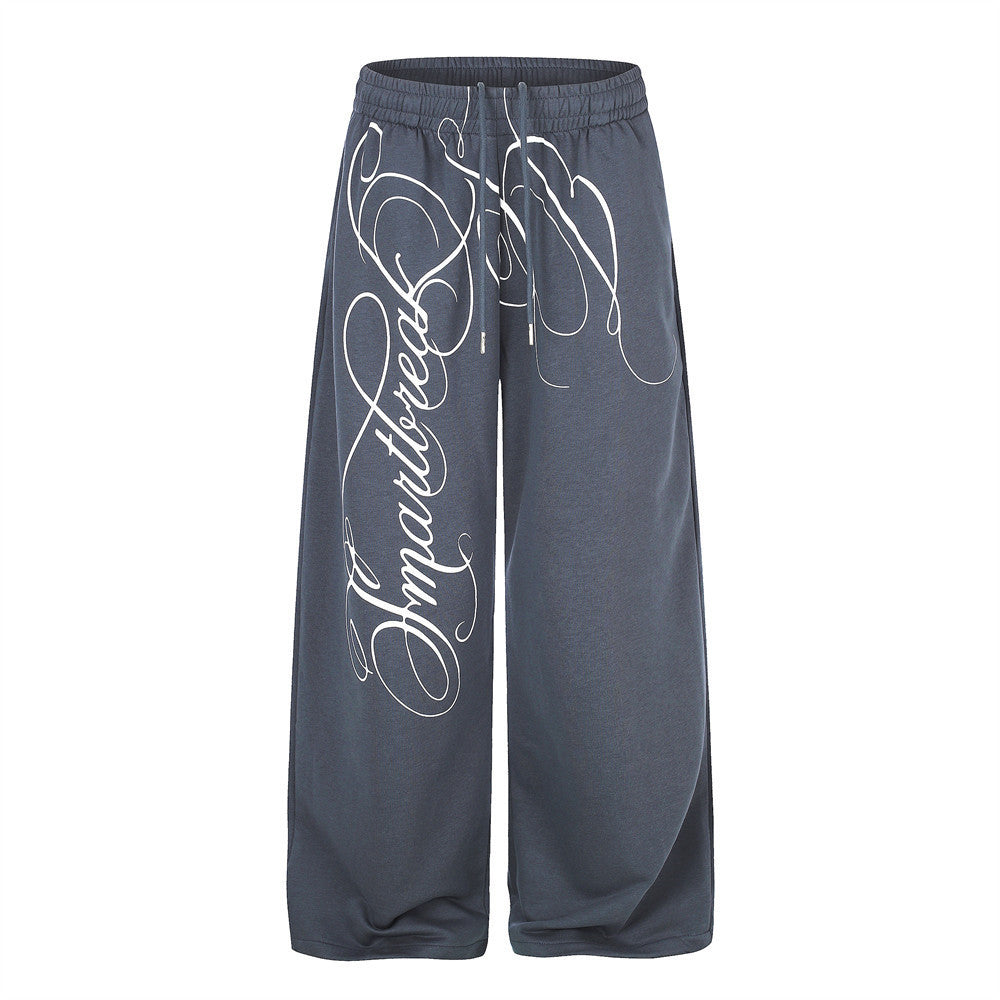 Pantalon de survêtement à jambes larges avec imprimé script oversize – Coupe droite décontractée casual