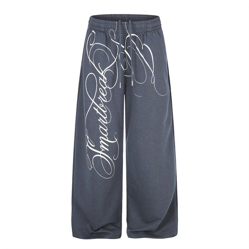 Pantalon de survêtement à jambes larges avec imprimé script oversize – Coupe droite décontractée casual
