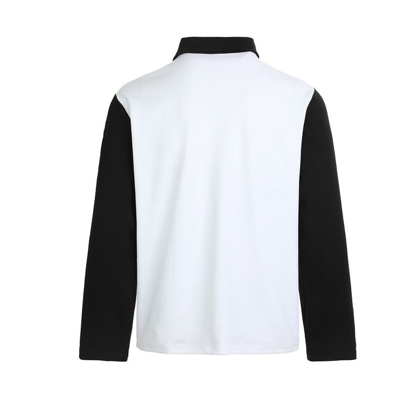 Benchmark Long-Sleeve Rugby Polo Shirt – Colorblock Diagonal Stripe & Crest