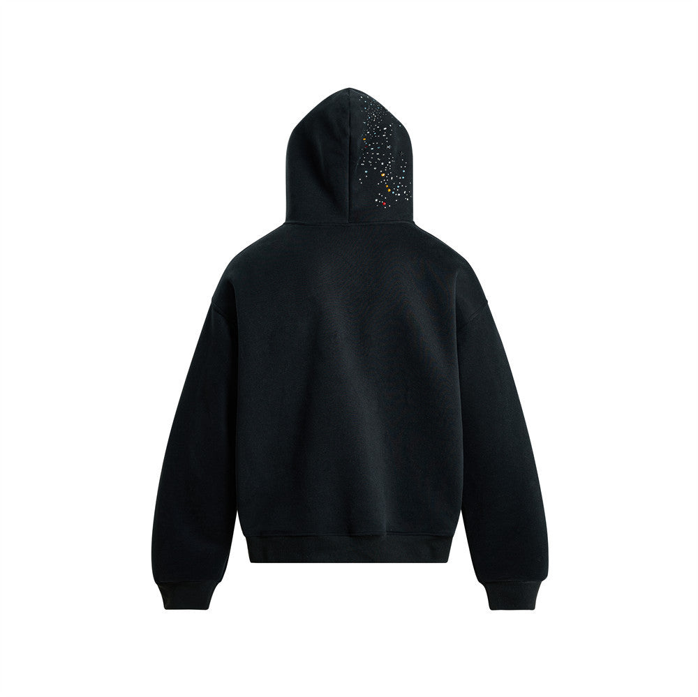 Herren-Zip-Hoodie aus Oversized-Fleece mit Strasssteinen und Galaxie-Sternen