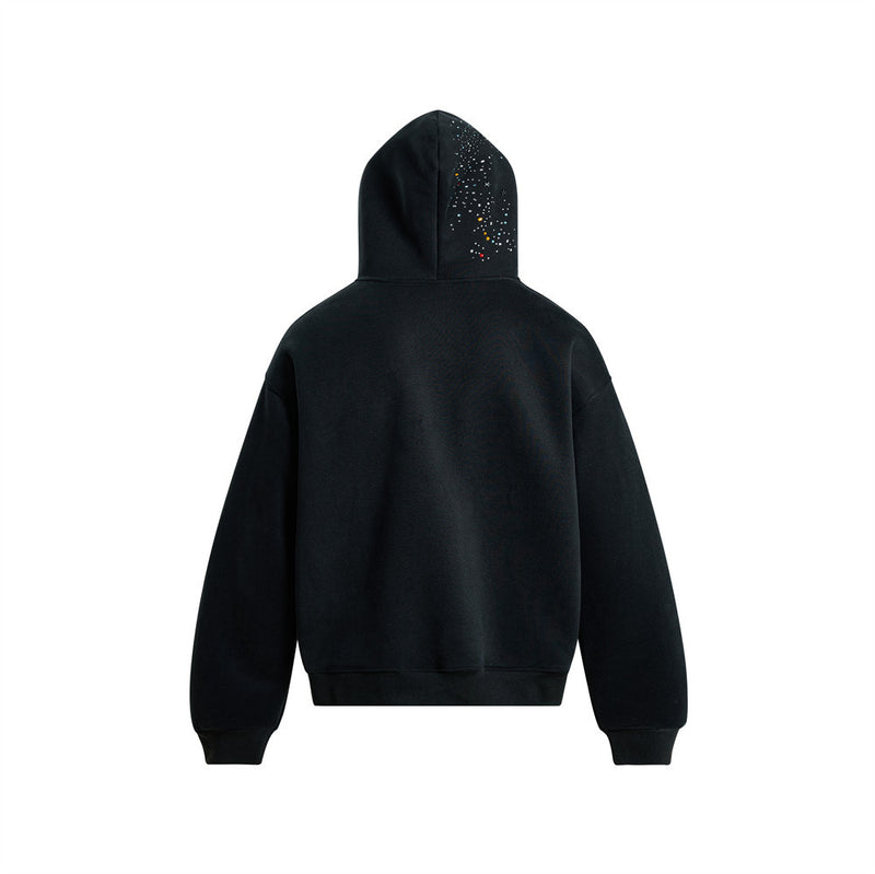 Herren-Zip-Hoodie aus Oversized-Fleece mit Strasssteinen und Galaxie-Sternen