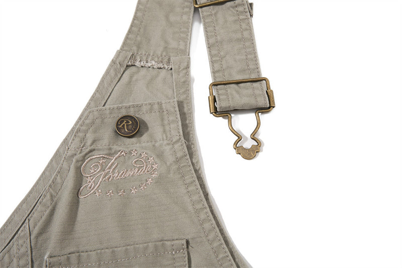 One-Shoulder Bib Overalls – Wide-Leg Cargo Pants with Zip Pockets & Pintuck