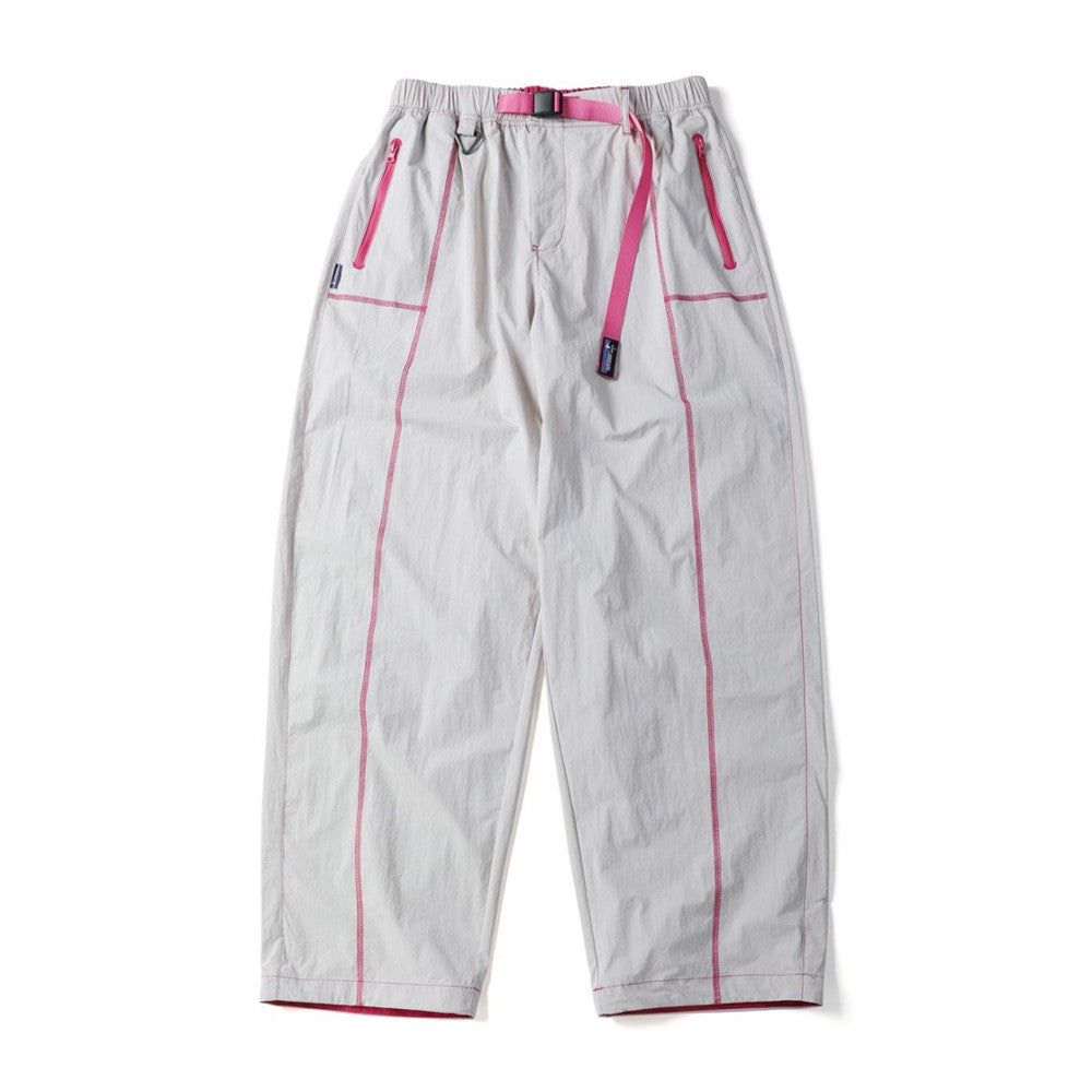 Men's Outdoor Nylon Track Pants with Belt — Contrast Stitch Wide-Leg Casual