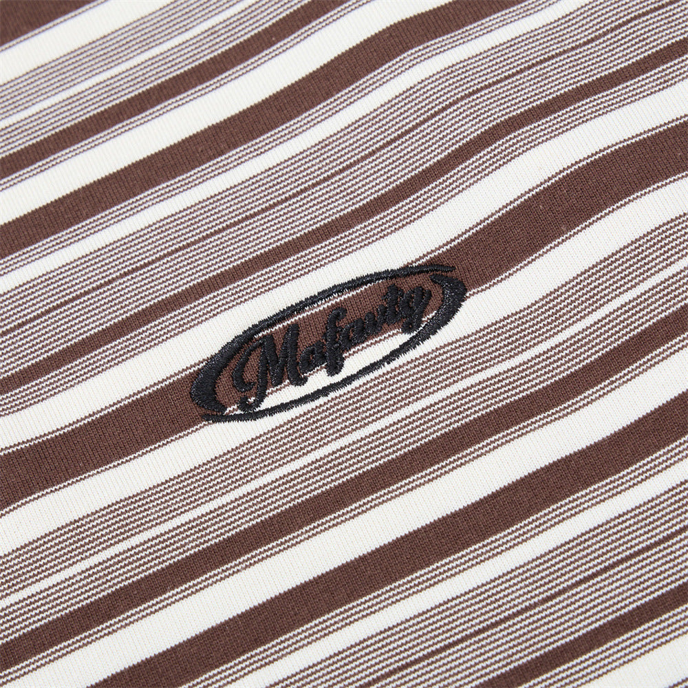 Striped Faux Two-Piece Polo Shirt – Relaxed Fit Long Sleeve with Contrast Woven