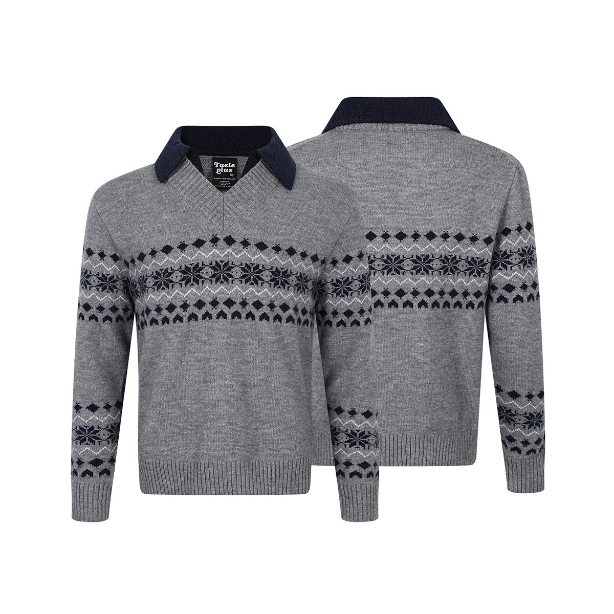 Fair Isle Jacquard Polo Collar Knit Sweater – Vintage Pattern Pullover